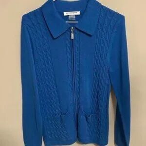 Allison Daley Royal Blue Zip-Front Cable Knit Cardigan